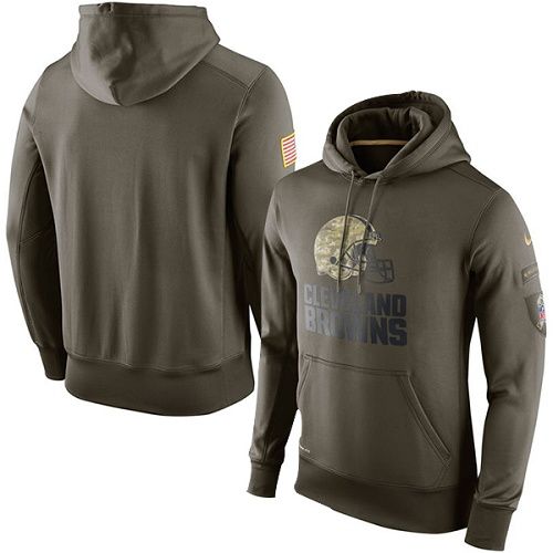 Men's Cleveland Browns Nike Olive Salute To Service KO Performance Hoodie - Click Image to Close